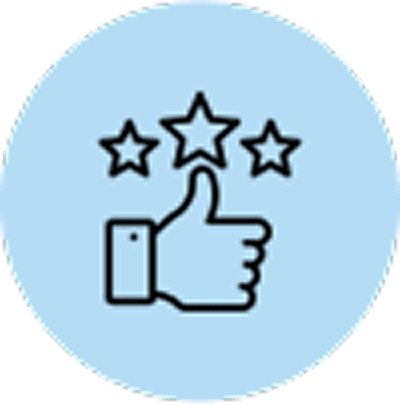 Thumbs up with three stars icon.
