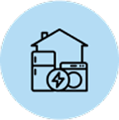 Household appliances with energy symbol icon.